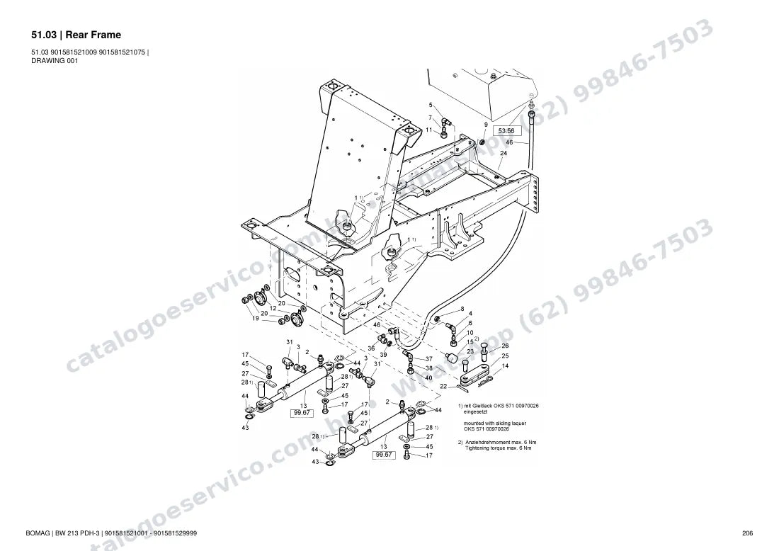 Catálogo de peças Bomag BW 213 PDH-3: vista explodida do conjunto 51.03 Rear Frame