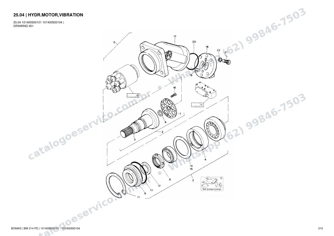 Catálogo de peças Bomag BW 214 PD: vista explodida do conjunto 25.04 HYDR.MOTOR,VIBRATION