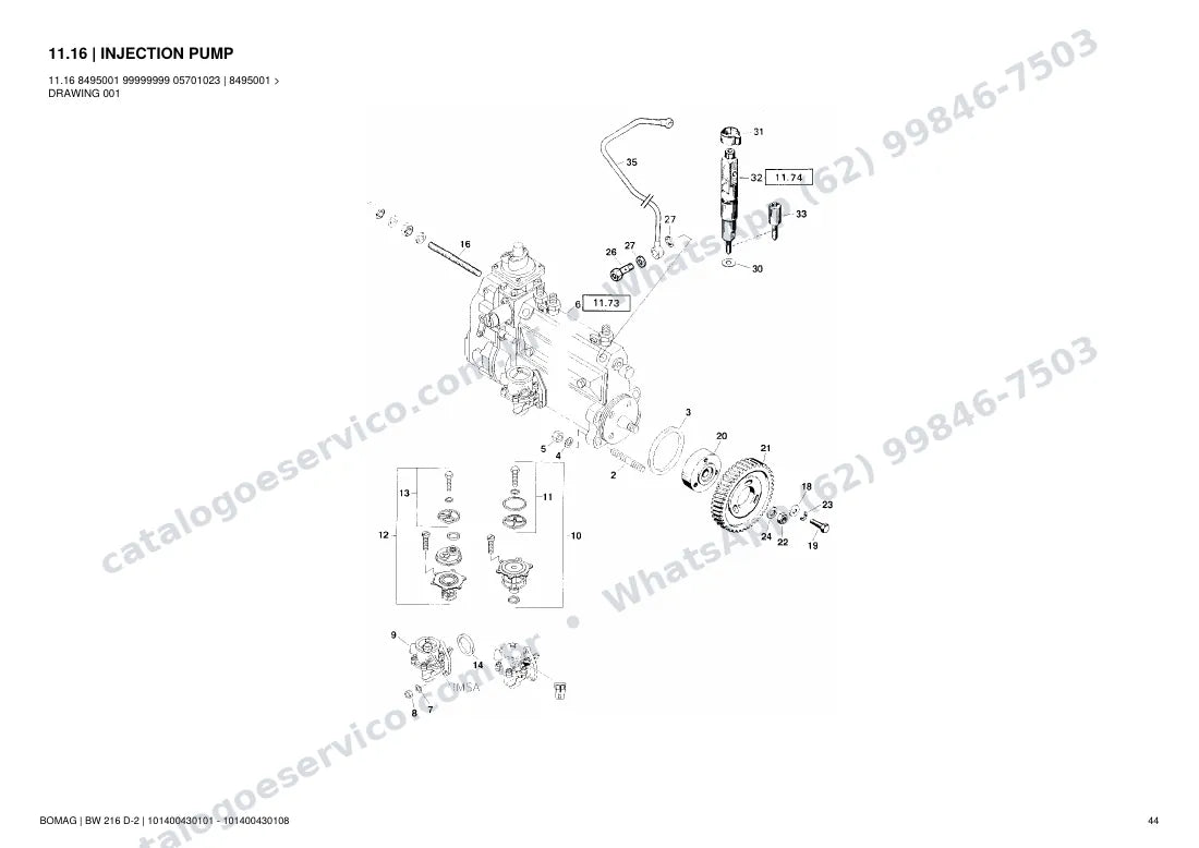 Catálogo de peças Bomag BW 216 D-2: vista explodida do conjunto 11.16 INJECTION PUMP