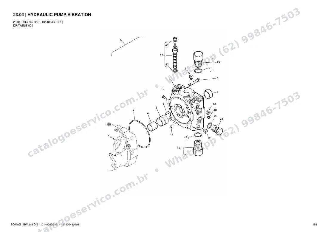 Catálogo de peças Bomag BW 216 D-2: vista explodida do conjunto 23.04 HYDRAULIC PUMP,VIBRATION