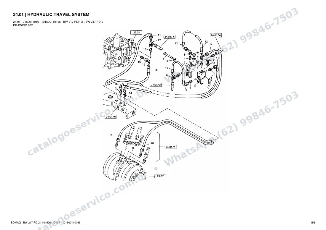 Catálogo de peças Bomag BW 217 PD-2: vista explodida do conjunto 24.01 HYDRAULIC TRAVEL SYSTEM