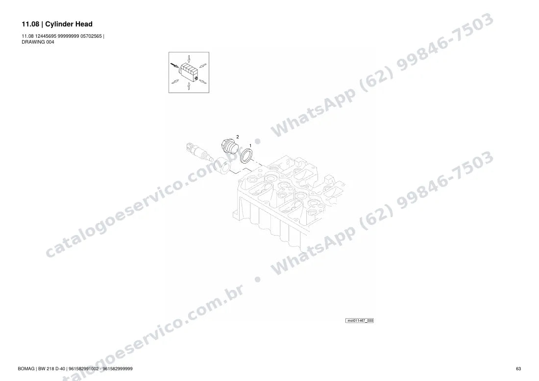Catálogo de peças Bomag BW 218 D-40: vista explodida do conjunto 11.08 Cylinder Head