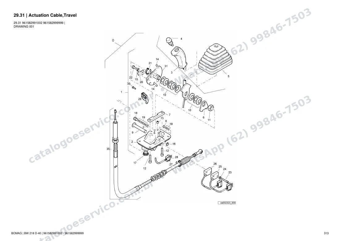 Catálogo de peças Bomag BW 218 D-40: vista explodida do conjunto 29.31 Actuation Cable,Travel
