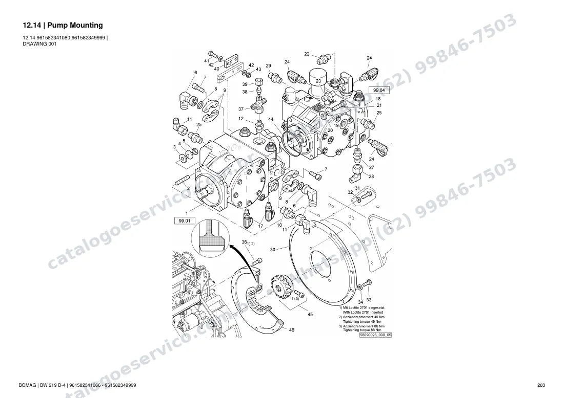 Catálogo de peças Bomag BW 219 D-4: vista explodida do conjunto 12.14 Pump Mounting