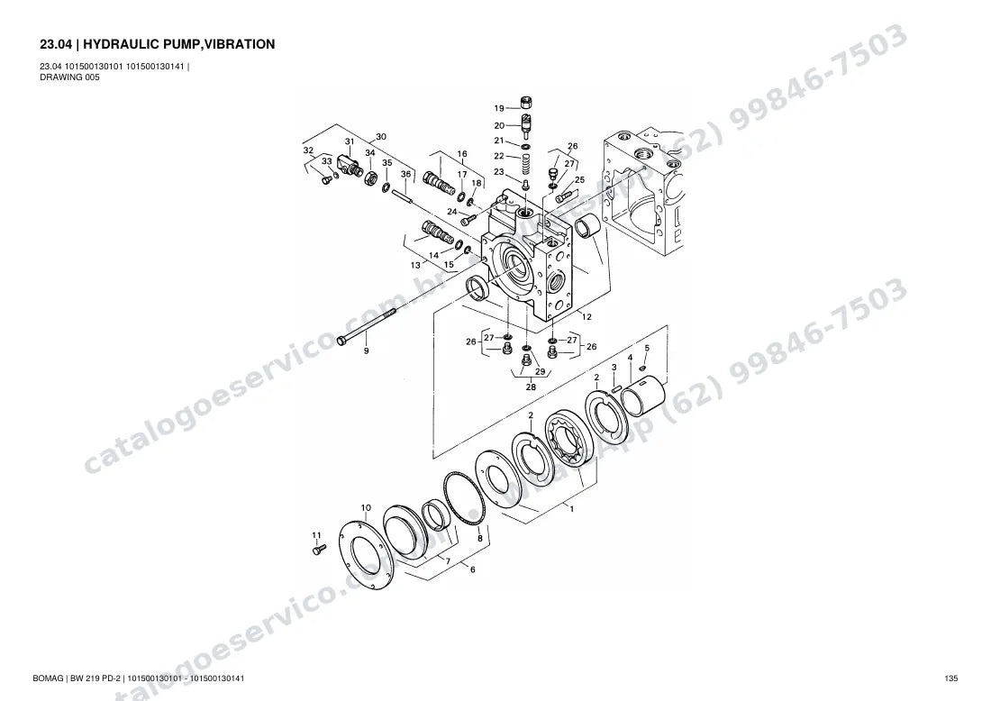 Catálogo de peças Bomag BW 219 PD-2: vista explodida do conjunto 23.04 HYDRAULIC PUMP,VIBRATION