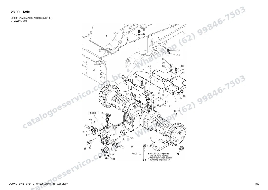 Catálogo de peças Bomag BW 219 PDH-3: vista explodida do conjunto 28.00 Axle