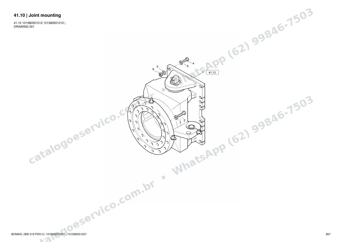 Catálogo de peças Bomag BW 219 PDH-3: vista explodida do conjunto 41.10 Joint mounting
