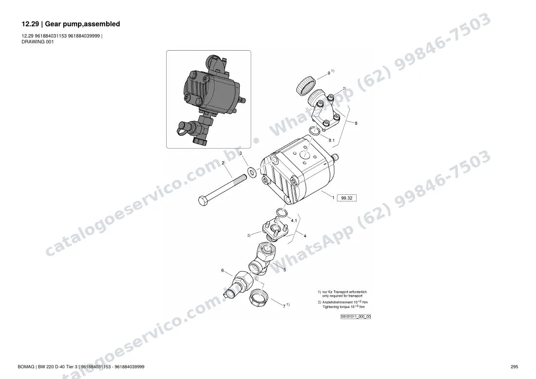 Catálogo de peças Bomag BW 220 D-40 Tier 3: vista explodida do conjunto 12.29 Gear pump,assembled