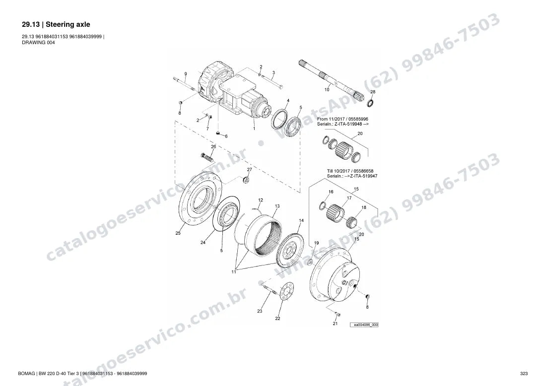 Catálogo de peças Bomag BW 220 D-40 Tier 3: vista explodida do conjunto 29.13 Steering axle