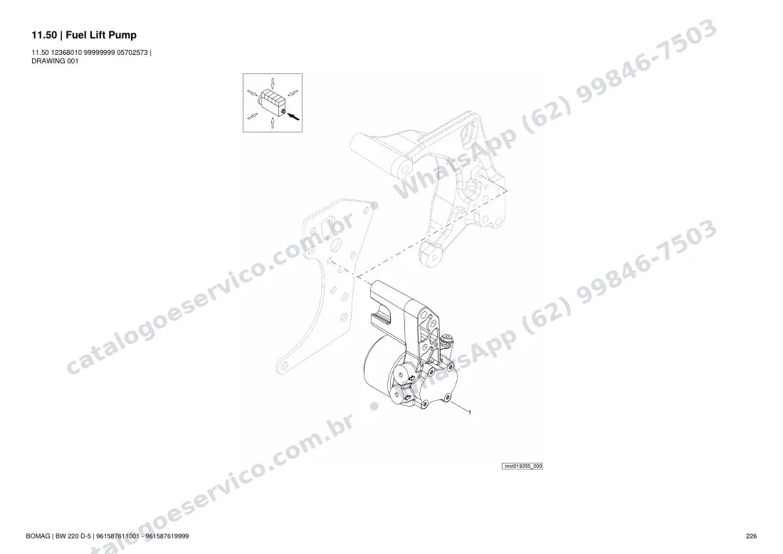 Catálogo de peças Bomag BW 220 D-5: vista explodida do conjunto 11.50 Fuel Lift Pump