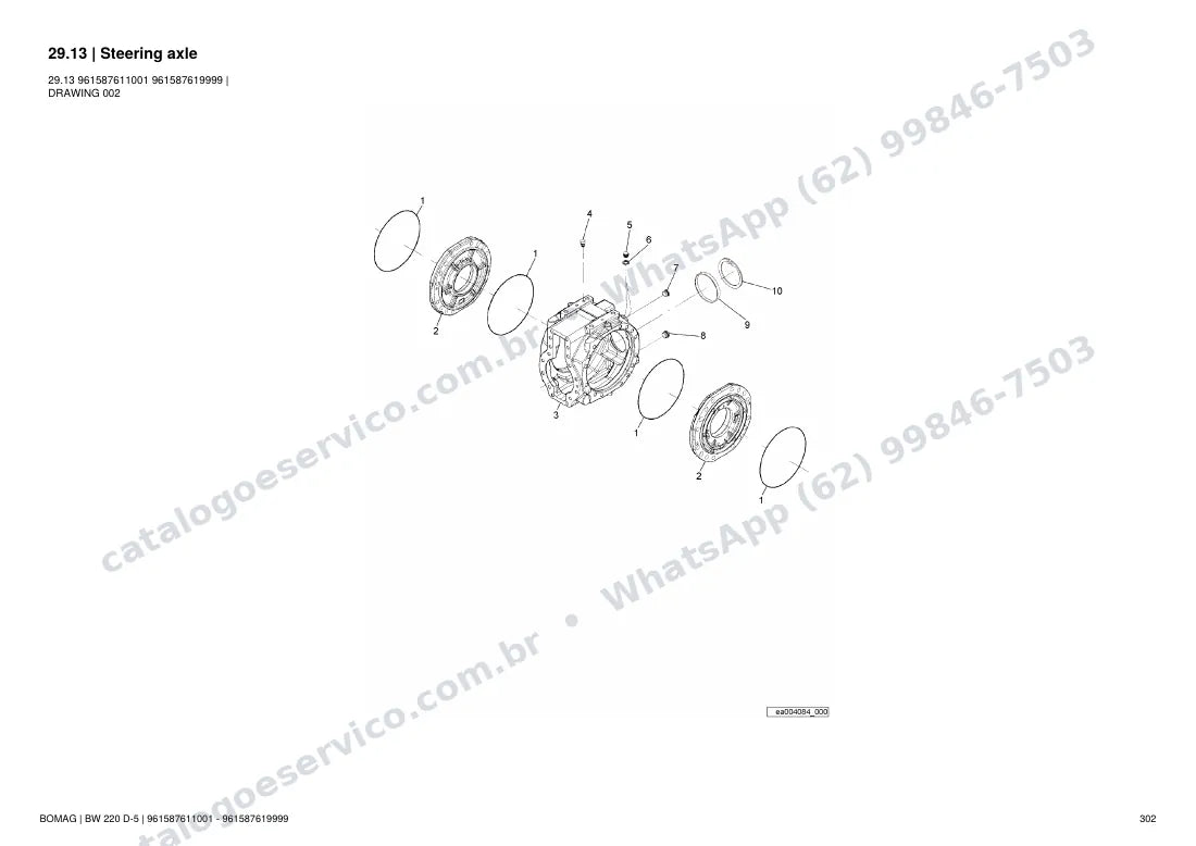 Catálogo de peças Bomag BW 220 D-5: vista explodida do conjunto 29.13 Steering axle