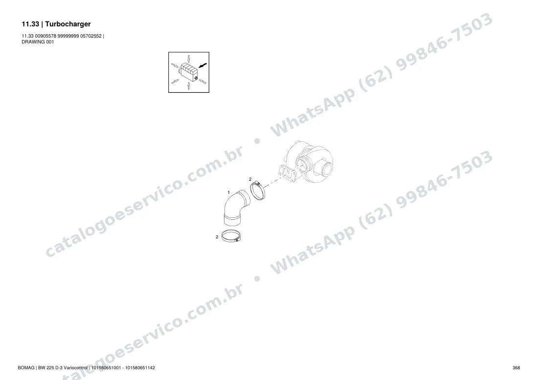 Catálogo de peças Bomag BW 225 D-3 Variocontrol: vista explodida do conjunto 11.33 Turbocharger
