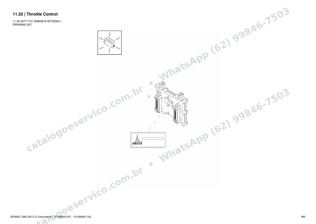 Catálogo de peças Bomag BW 225 D-3 Variocontrol: vista explodida do conjunto 11.25 Throttle Control