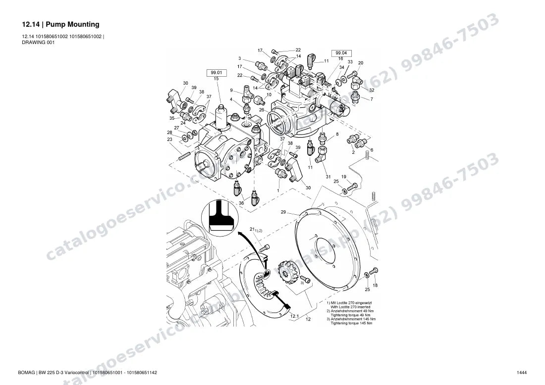 Catálogo de peças Bomag BW 225 D-3 Variocontrol: vista explodida do conjunto 12.14 Pump Mounting
