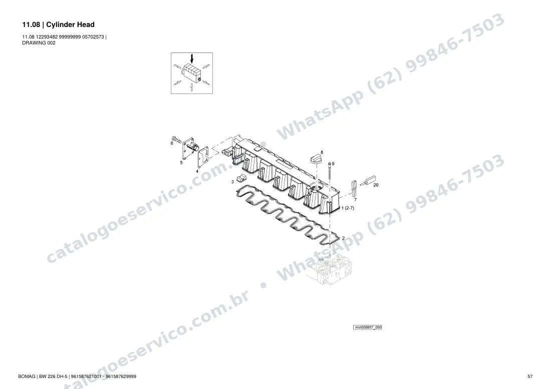 Catálogo de peças Bomag BW 226 DH-5: vista explodida do conjunto 11.08 Cylinder Head