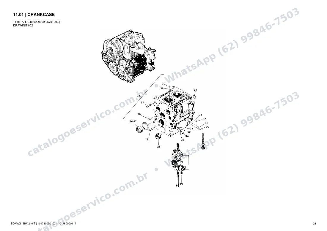 Catálogo de peças Bomag BW 240 T: vista explodida do conjunto 11.01 CRANKCASE