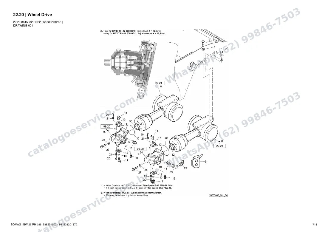 Catálogo de peças Bomag BW 25 RH: vista explodida do conjunto 22.20 Wheel Drive