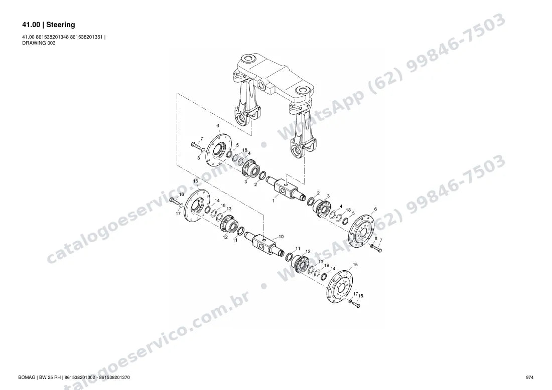 Catálogo de peças Bomag BW 25 RH: vista explodida do conjunto 41.00 Steering