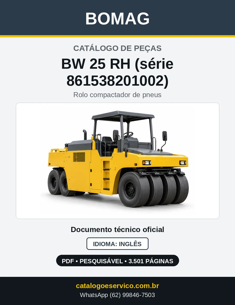 Capa do Catálogo de Peças Bomag BW 25 RH (série 861538201002) em PDF