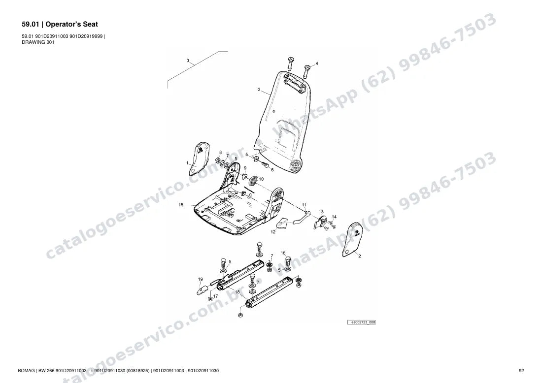 Catálogo de peças Bomag BW 266: vista explodida do conjunto 59.01 Operator's Seat