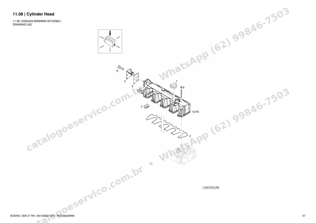 Catálogo de peças Bomag BW 27 RH: vista explodida do conjunto 11.08 Cylinder Head