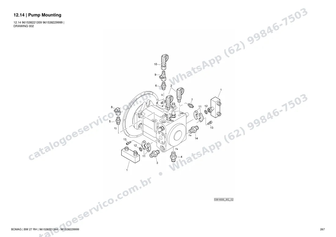 Catálogo de peças Bomag BW 27 RH: vista explodida do conjunto 12.14 Pump Mounting