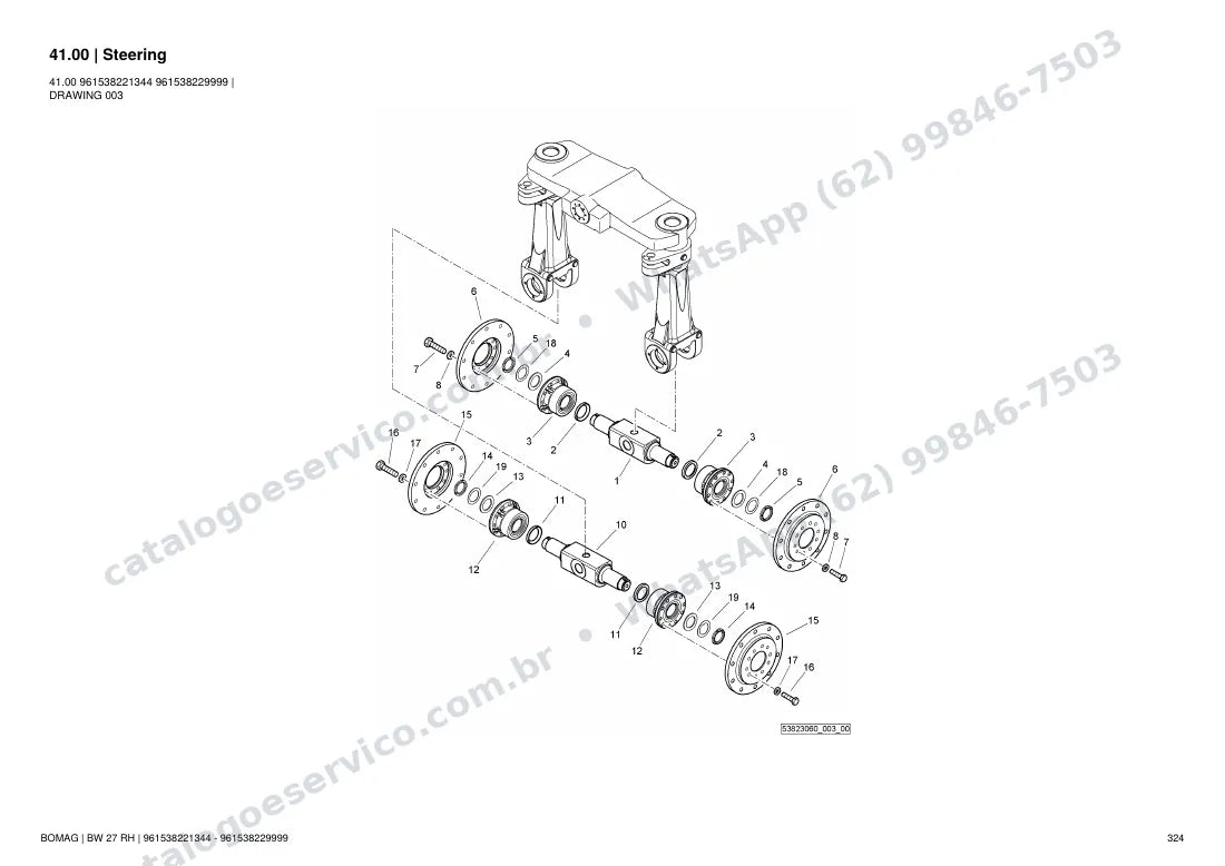 Catálogo de peças Bomag BW 27 RH: vista explodida do conjunto 41.00 Steering