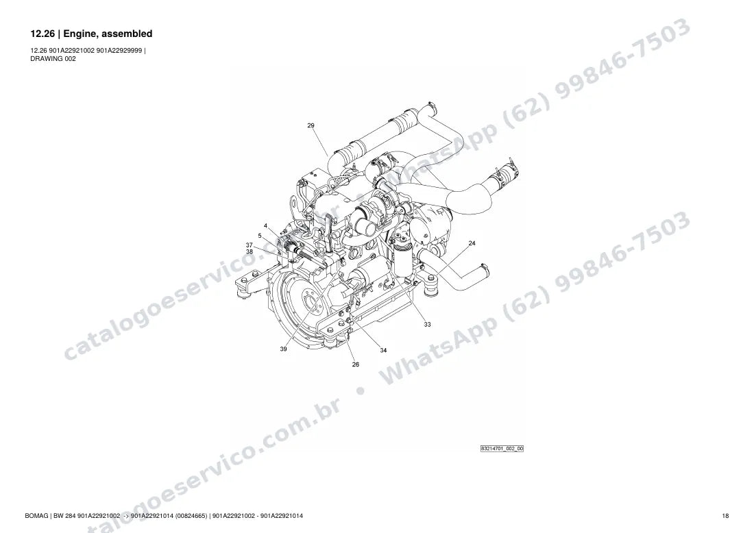 Catálogo de peças Bomag BW 284: vista explodida do conjunto 12.26 Engine, assembled