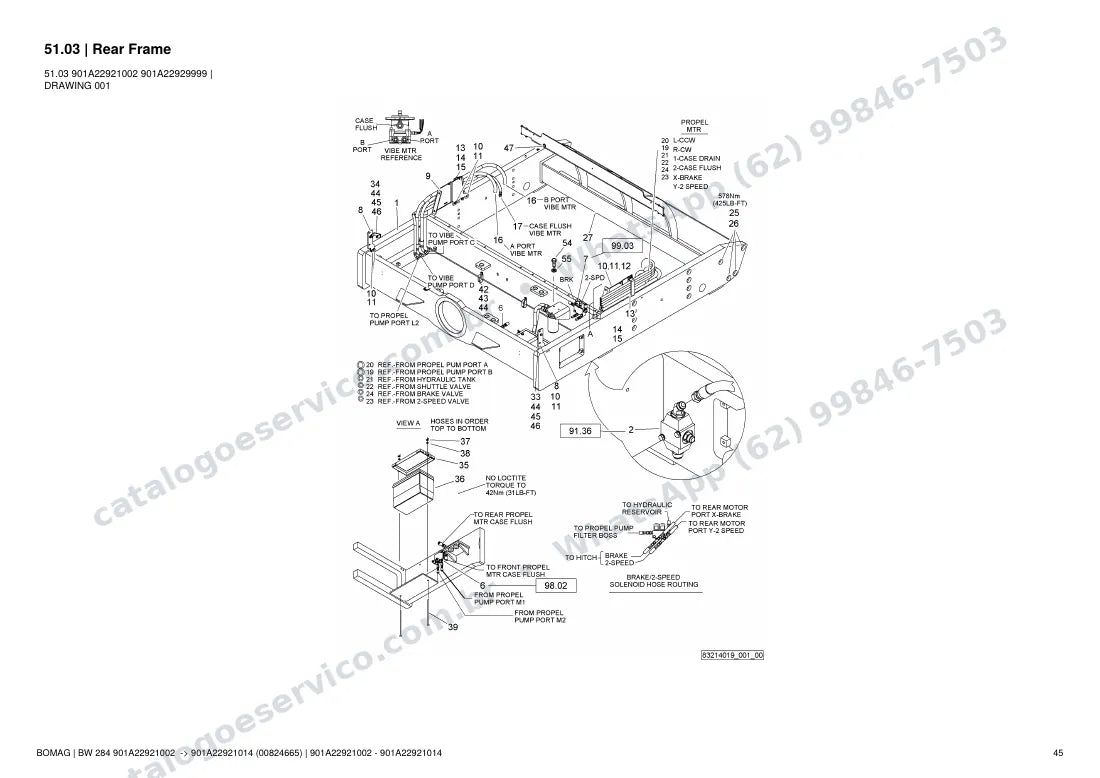 Catálogo de peças Bomag BW 284: vista explodida do conjunto 51.03 Rear Frame