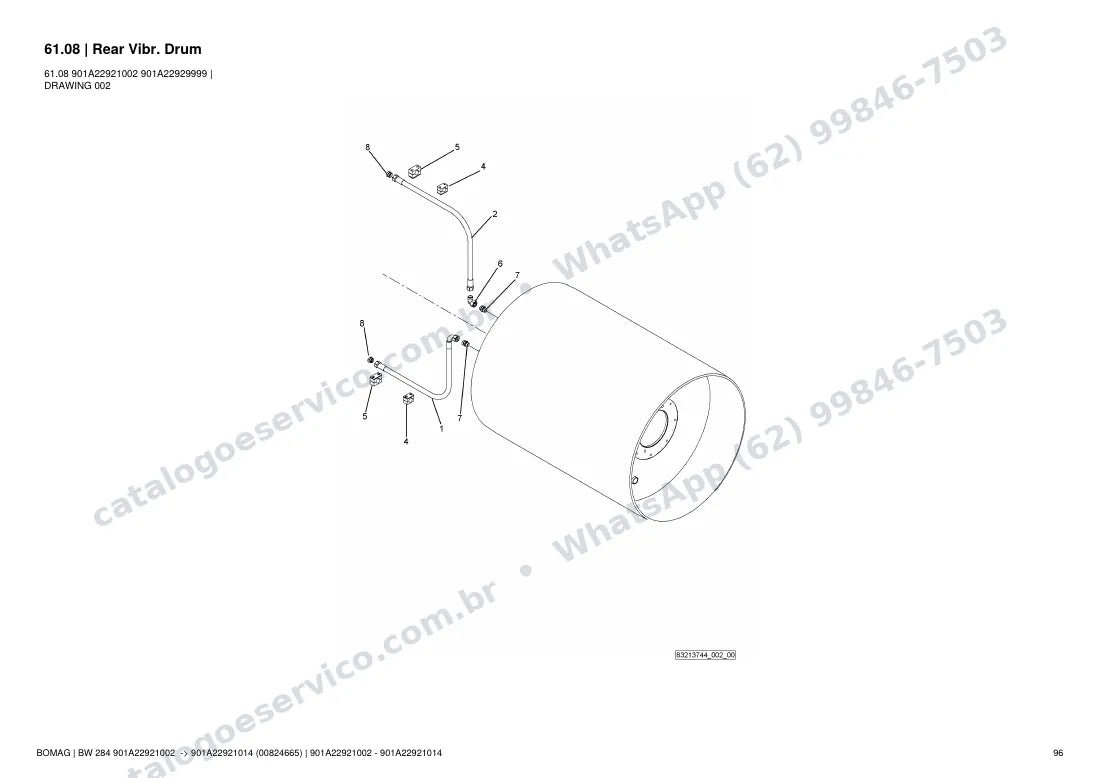 Catálogo de peças Bomag BW 284: vista explodida do conjunto 61.08 Rear Vibr. Drum