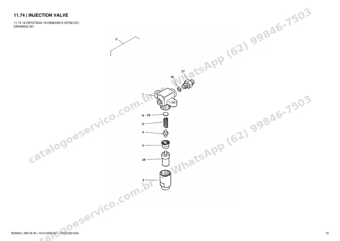 Catálogo de peças Bomag BW 35 W: vista explodida do conjunto 11.74 INJECTION VALVE