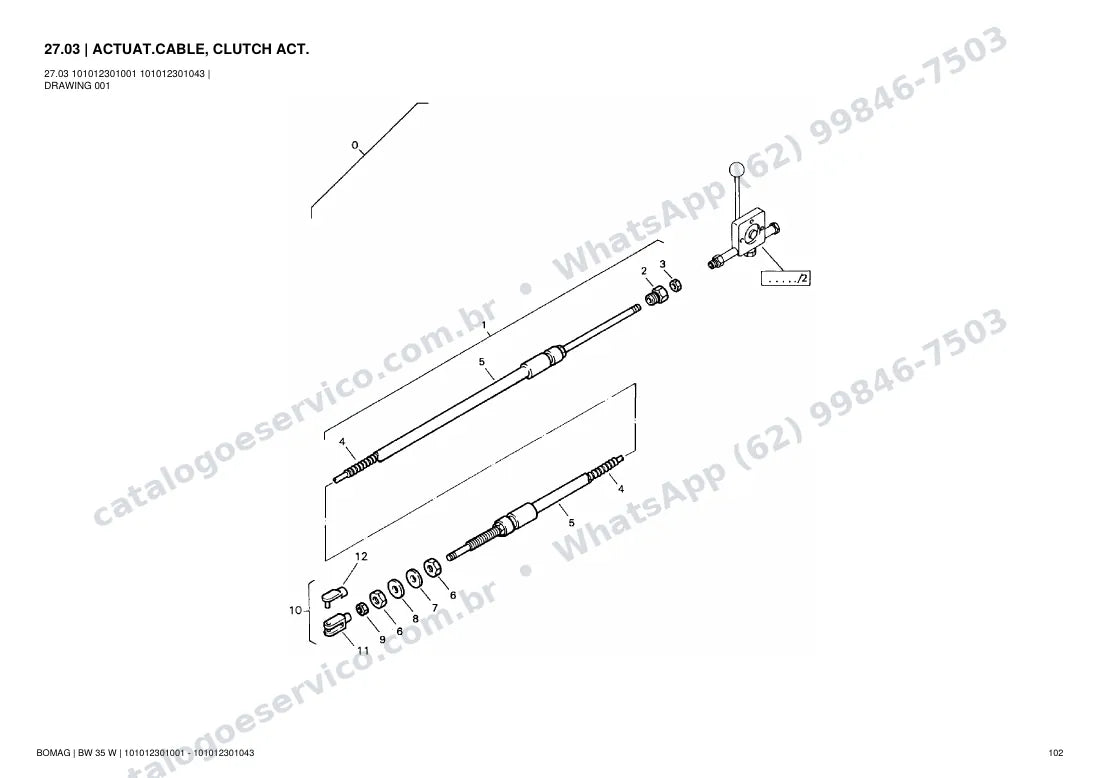Catálogo de peças Bomag BW 35 W: vista explodida do conjunto 27.03 ACTUAT.CABLE, CLUTCH ACT.