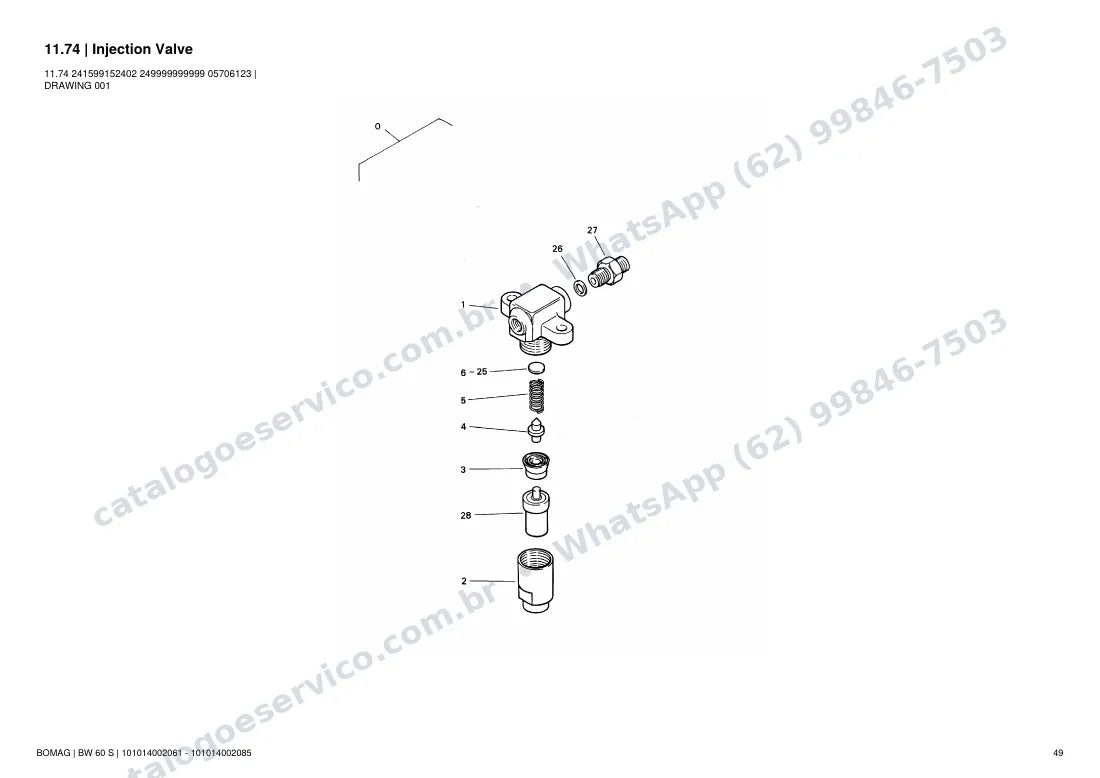 Catálogo de peças Bomag BW 60 S: vista explodida do conjunto 11.74 Injection Valve