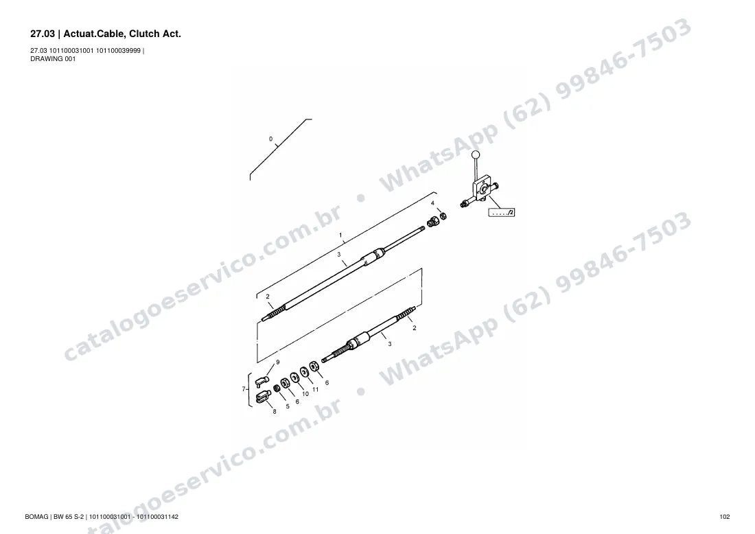 Catálogo de peças Bomag BW 65 S-2: vista explodida do conjunto 27.03 Actuat.Cable, Clutch Act.
