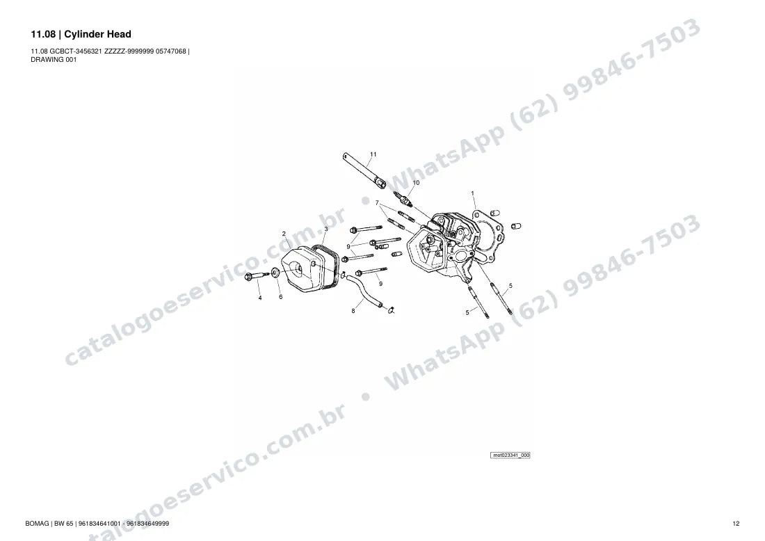 Catálogo de peças Bomag BW 65: vista explodida do conjunto 11.08 Cylinder Head
