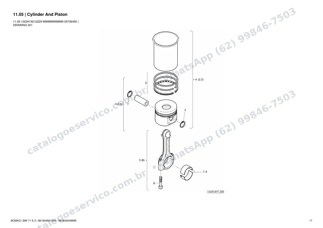 Catálogo de peças Bomag BW 71 E-2: vista explodida do conjunto 11.05 Cylinder And Piston