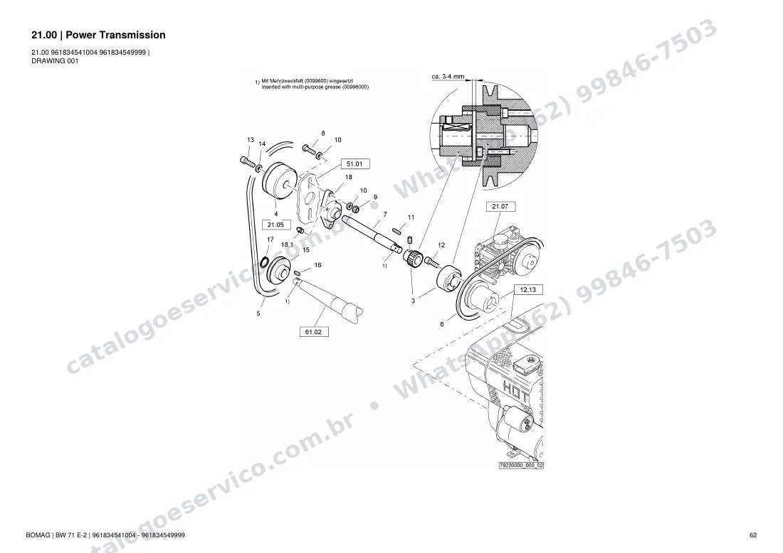 Catálogo de peças Bomag BW 71 E-2: vista explodida do conjunto 21.00 Power Transmission