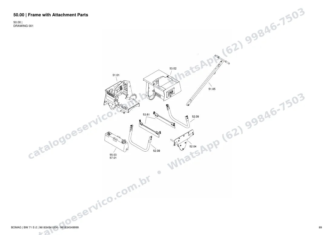 Catálogo de peças Bomag BW 71 E-2: vista explodida do conjunto 50.00 Frame with Attachment Parts