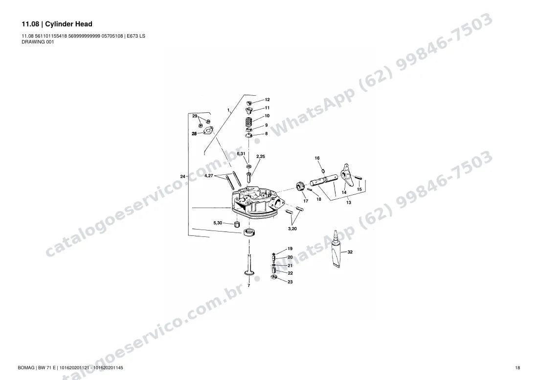 Catálogo de peças Bomag BW 71 E: vista explodida do conjunto 11.08 Cylinder Head