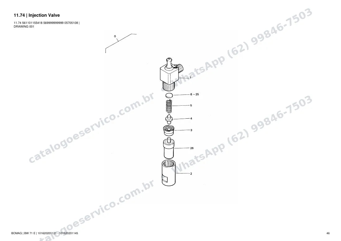 Catálogo de peças Bomag BW 71 E: vista explodida do conjunto 11.74 Injection Valve