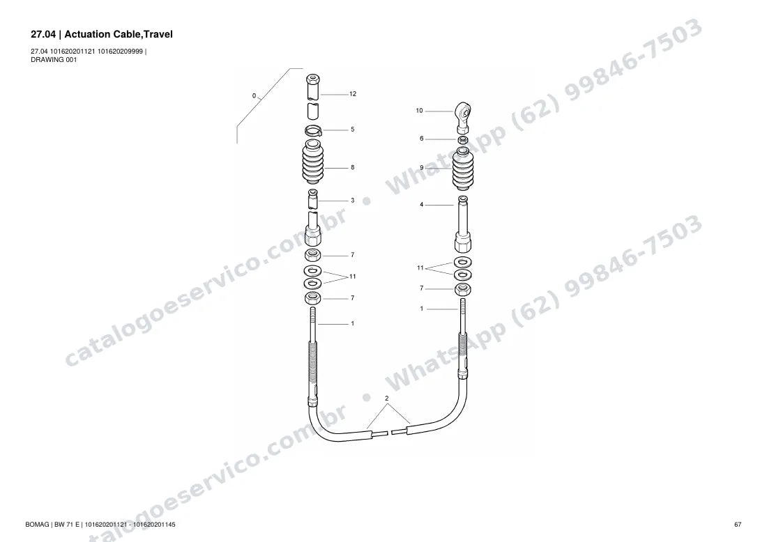 Catálogo de peças Bomag BW 71 E: vista explodida do conjunto 27.04 Actuation Cable,Travel