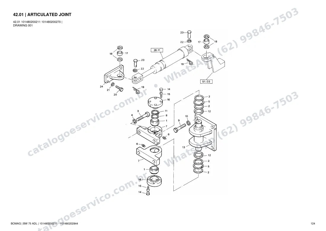 Catálogo de peças Bomag BW 75 ADL: vista explodida do conjunto 42.01 ARTICULATED JOINT