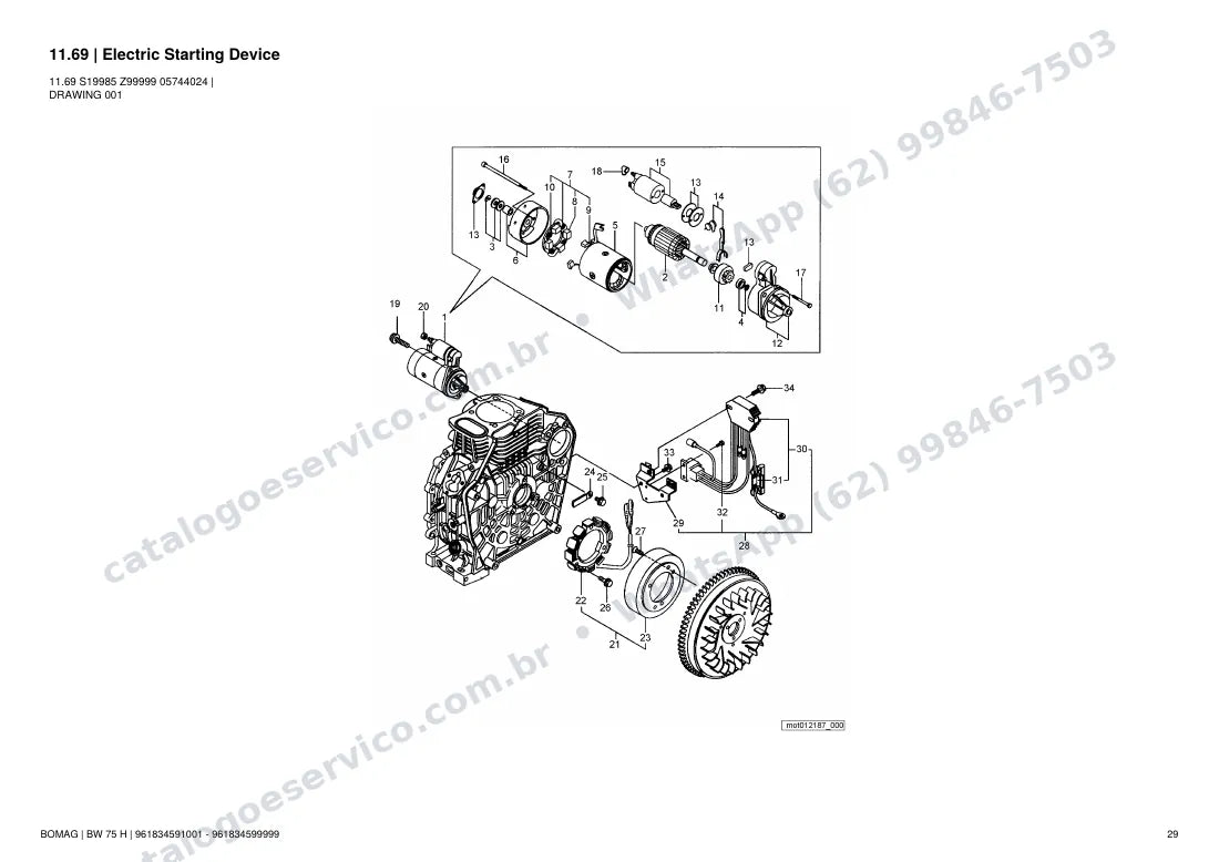 Catálogo de peças Bomag BW 75 H: vista explodida do conjunto 11.69 Electric Starting Device