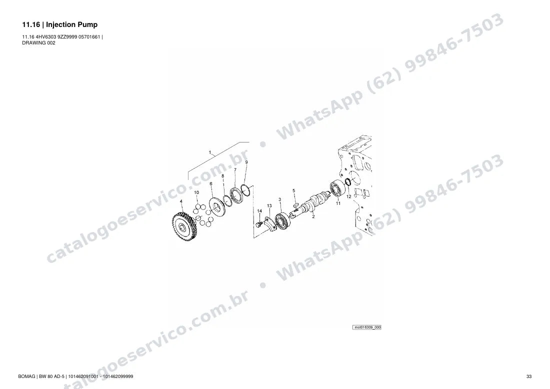 Catálogo de peças Bomag BW 80 AD-5: vista explodida do conjunto 11.16 Injection Pump