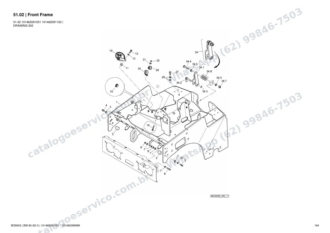 Catálogo de peças Bomag BW 80 AD-5: vista explodida do conjunto 51.02 Front Frame