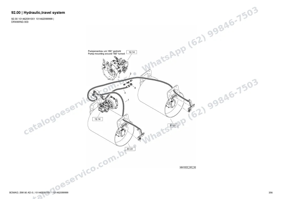 Catálogo de peças Bomag BW 80 AD-5: vista explodida do conjunto 92.00 Hydraulic,travel system