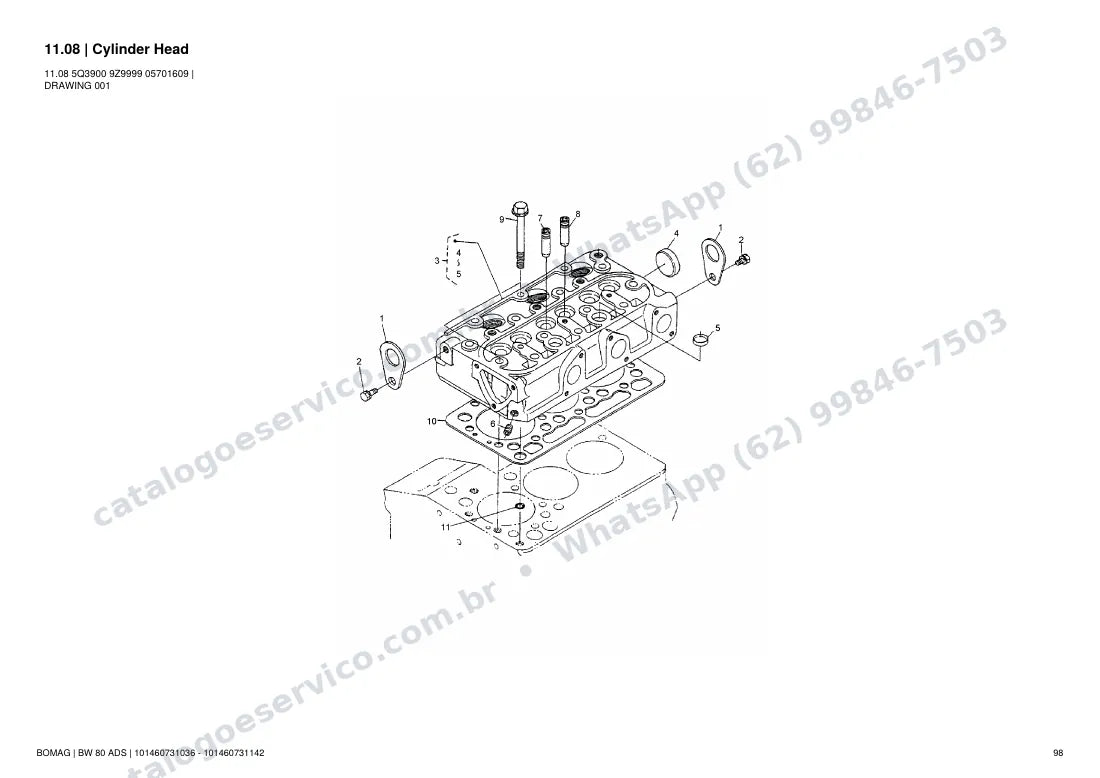 Catálogo de peças Bomag BW 80 ADS: vista explodida do conjunto 11.08 Cylinder Head