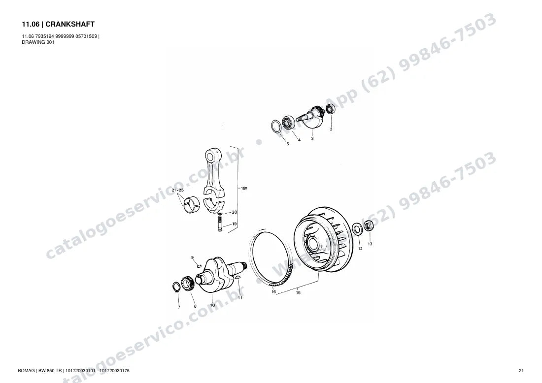 Catálogo de peças Bomag BW 850 TR: vista explodida do conjunto 11.06 CRANKSHAFT