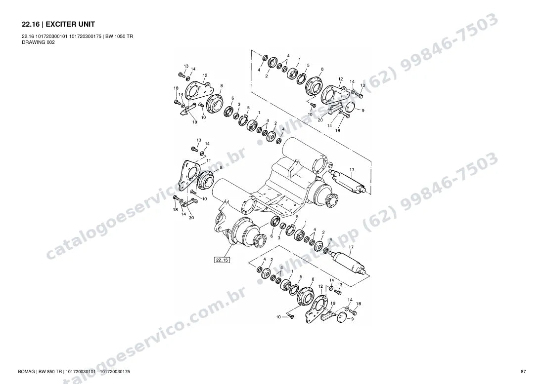 Catálogo de peças Bomag BW 850 TR: vista explodida do conjunto 22.16 EXCITER UNIT