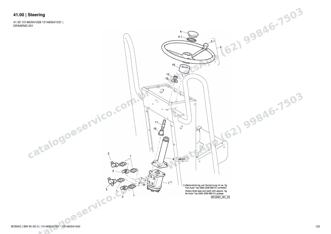 Catálogo de peças Bomag BW 90 AD-2: vista explodida do conjunto 41.00 Steering